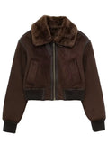 Faux Fur Lined Cropped Bomber Jacket