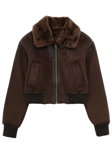 Faux Fur Lined Cropped Bomber Jacket