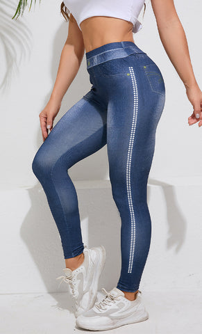 Side-Dot Denim-Print Stretchy Stylish Yoga Pants