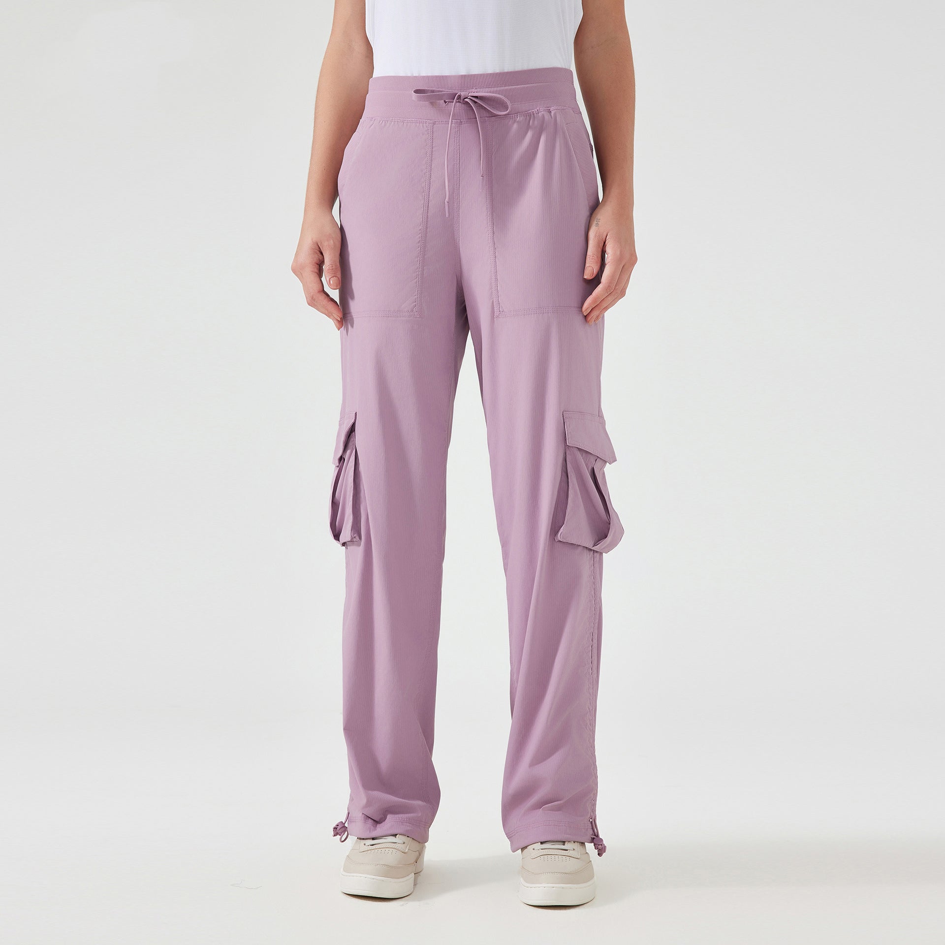 Utility Pockets Wide-Leg Relaxed Fit Casual Pants-Khaki