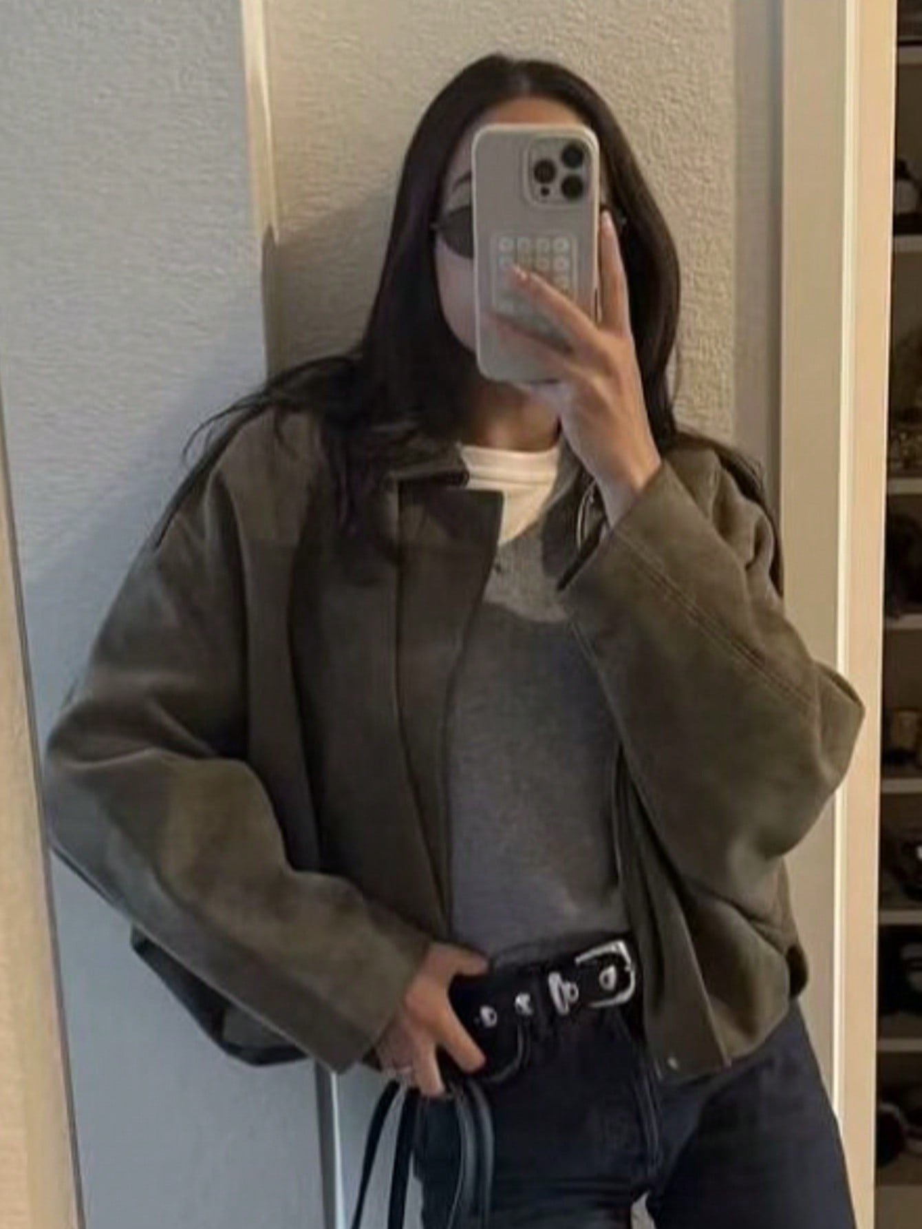 Oversized Cropped Black Bomber Jacket