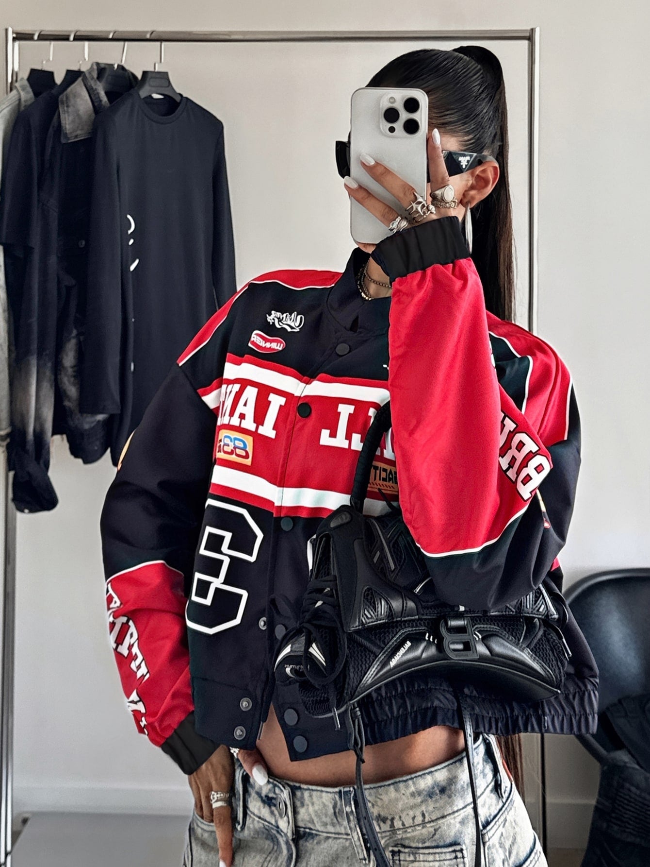 Oversized Graphic Racing Varsity Jacket