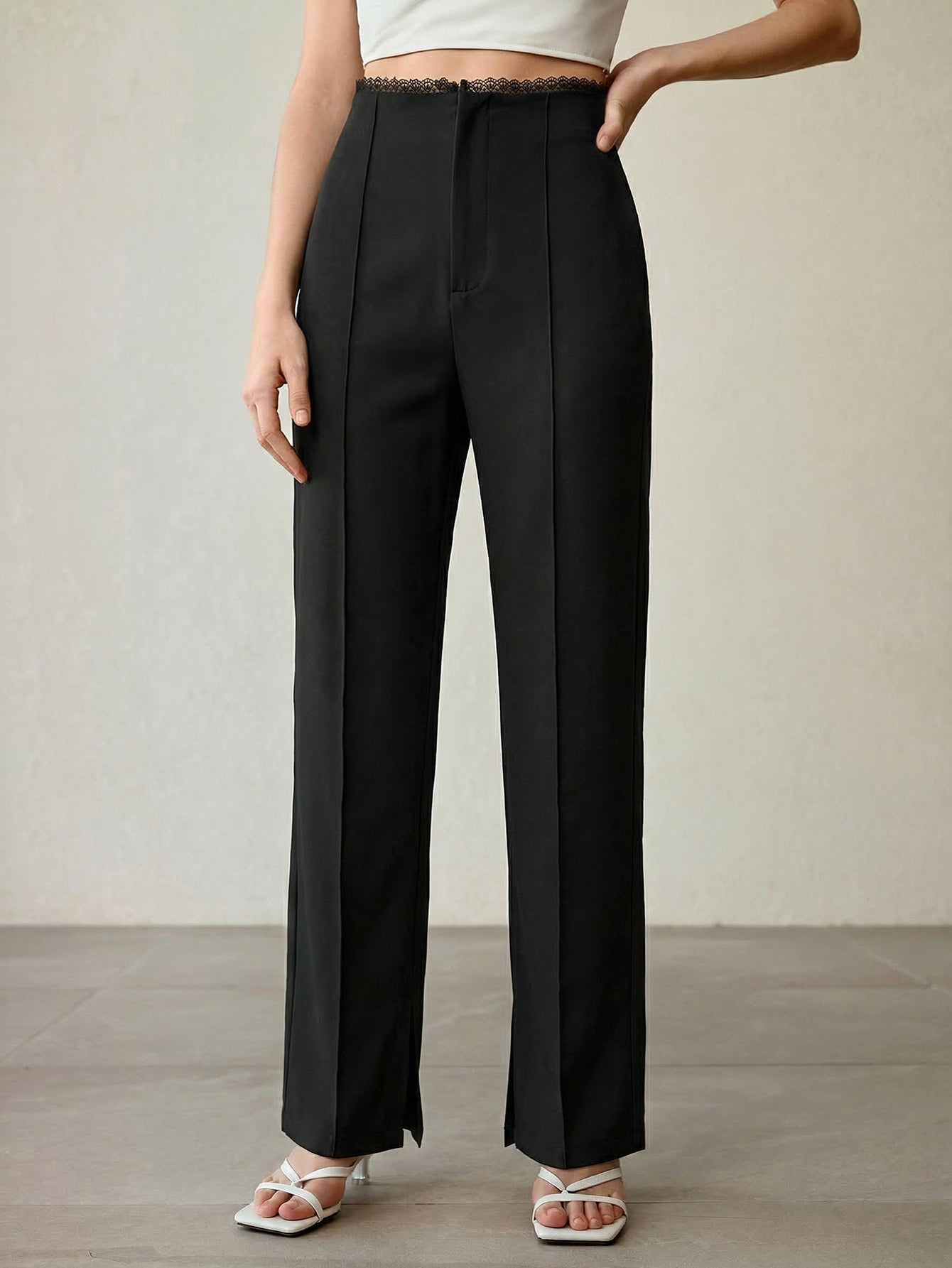 High Waisted Tailored Wide Leg Trousers