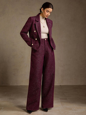 Elegant Tweed High Waisted Wide Pants
