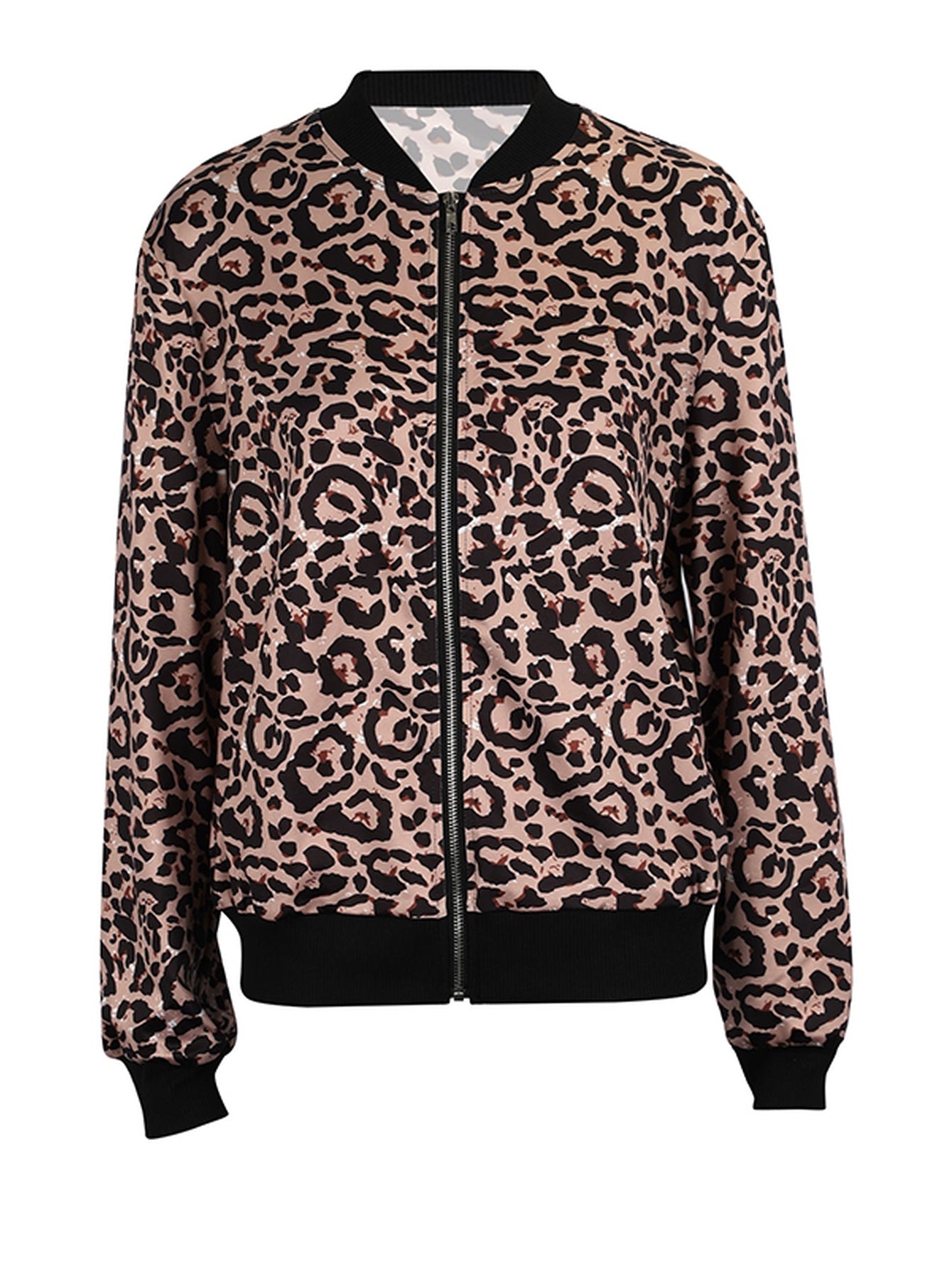 Leopard Print Zip Up Bomber Jacket