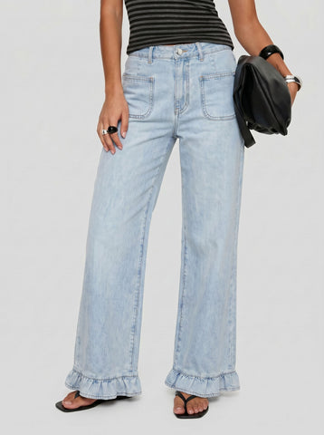 High Rise Ruffle Hem Jeans