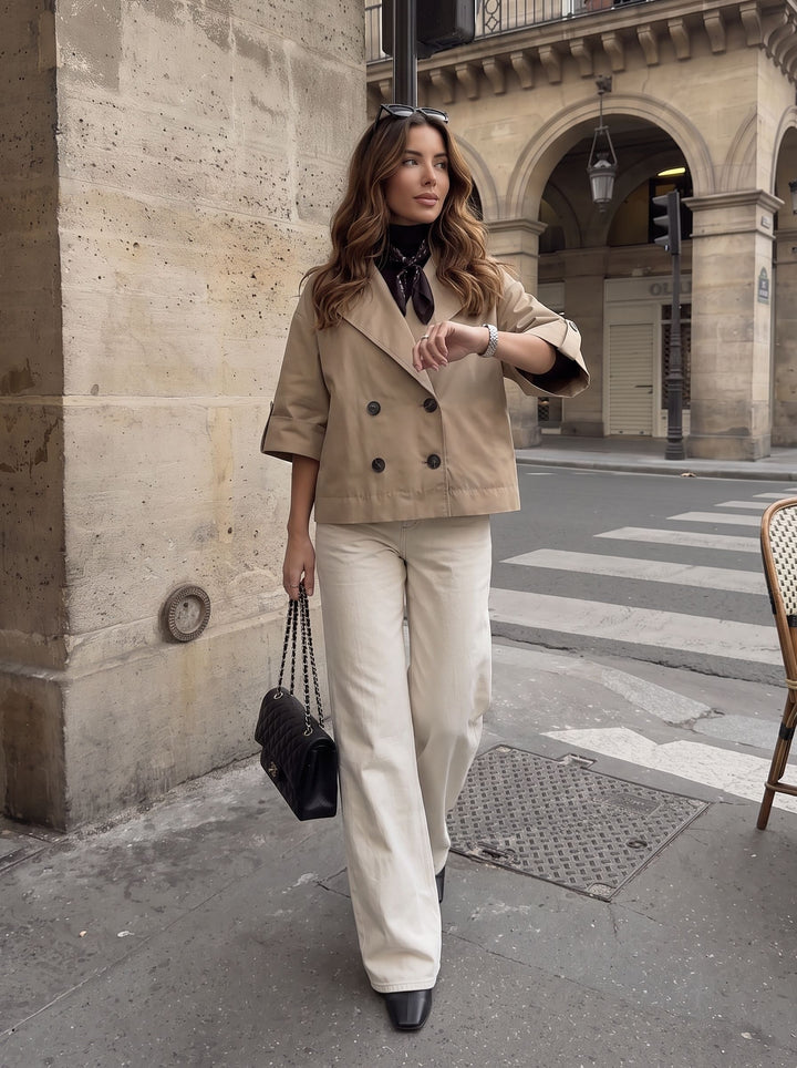 Cropped Double Breasted Trench Coat
