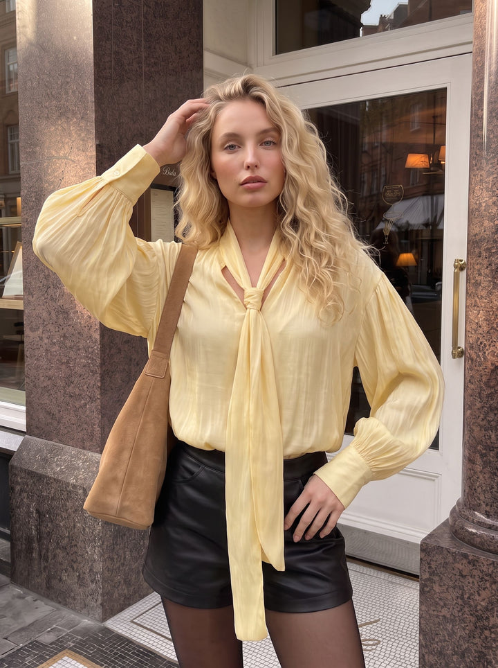 Elegant Satin Tie Neck Blouse