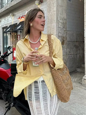 Oversized Striped Button Down Shirt
