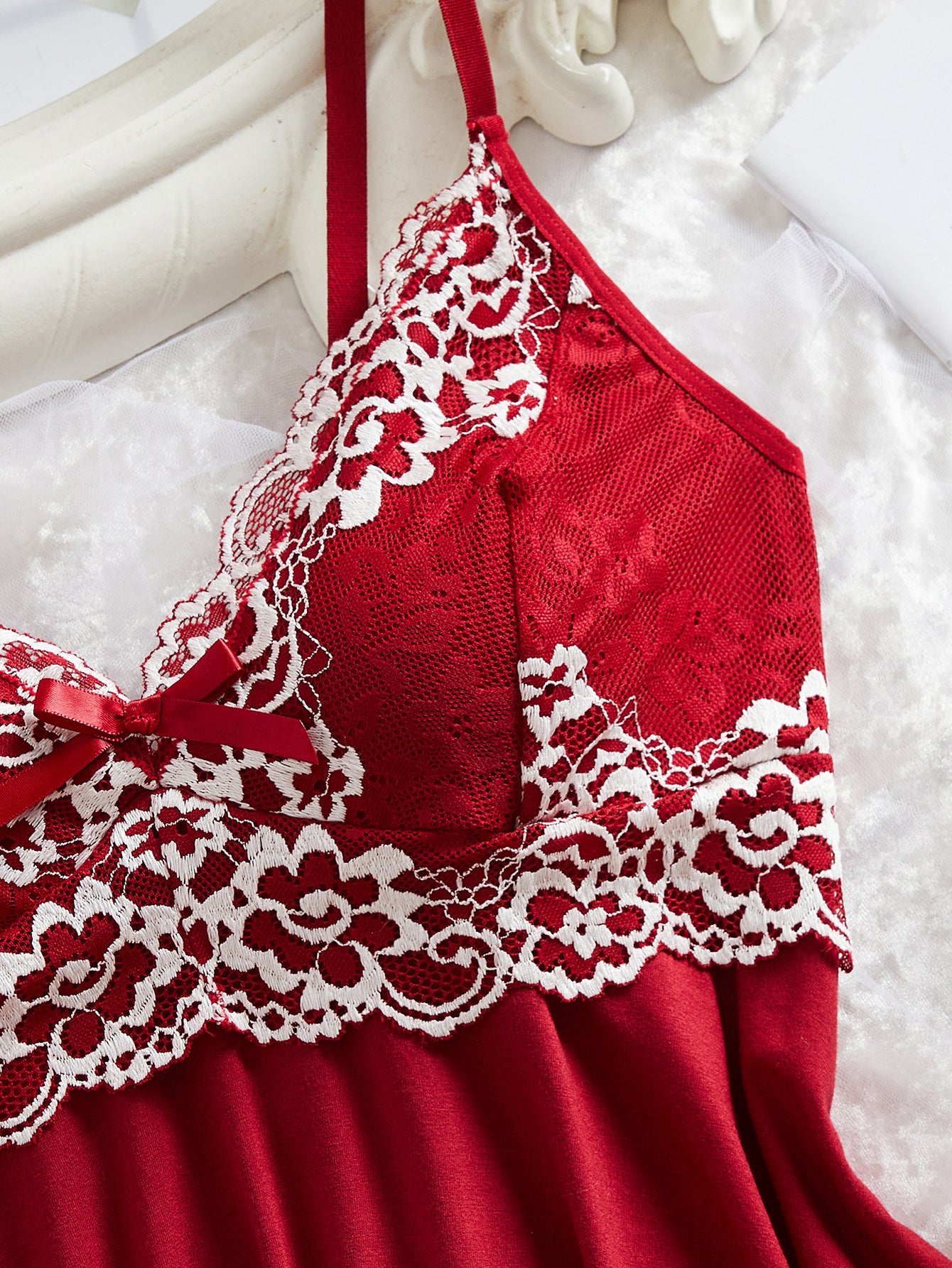 Floral Lace Trim Cami Pajama Set