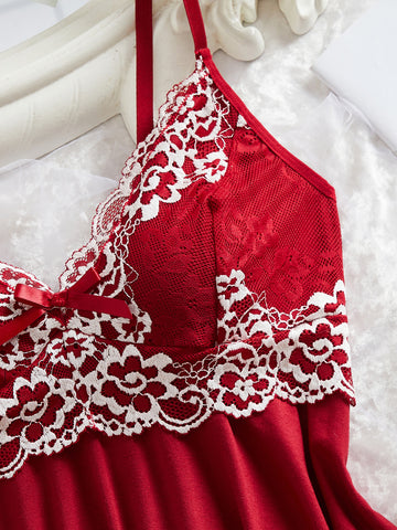 Floral Lace Trim Cami Pajama Set