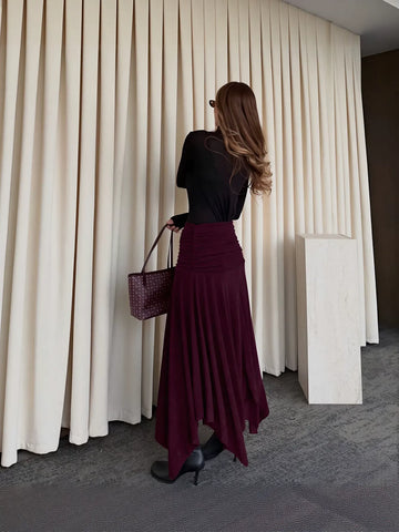 Ruched High Waist Midi Skirt