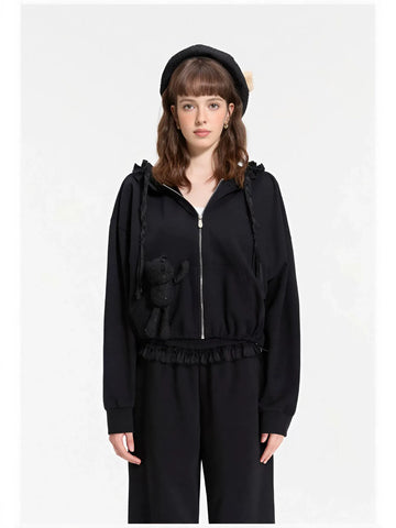 Lace Detail Zip Up Hooded Jacket