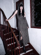 Distressed Hooded Slit Maxi Dress