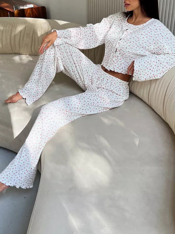 Floral Ribbed Knit Lounge Set