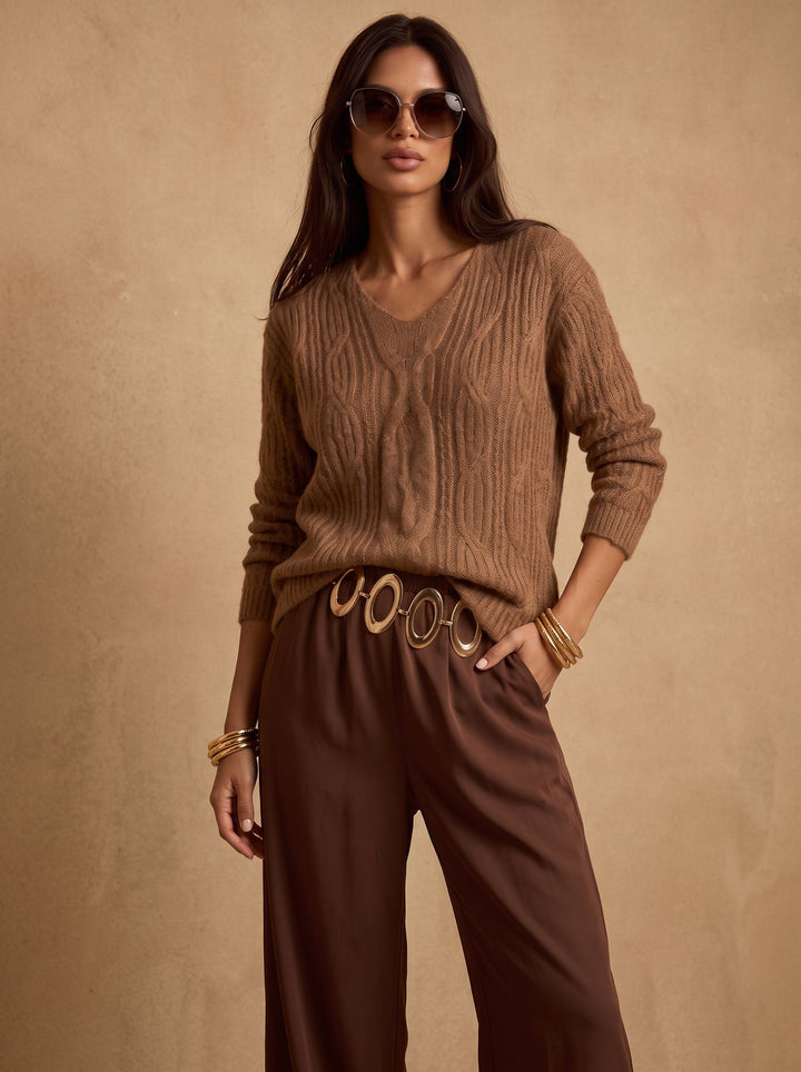 Cozy Textured V Neck Sweater