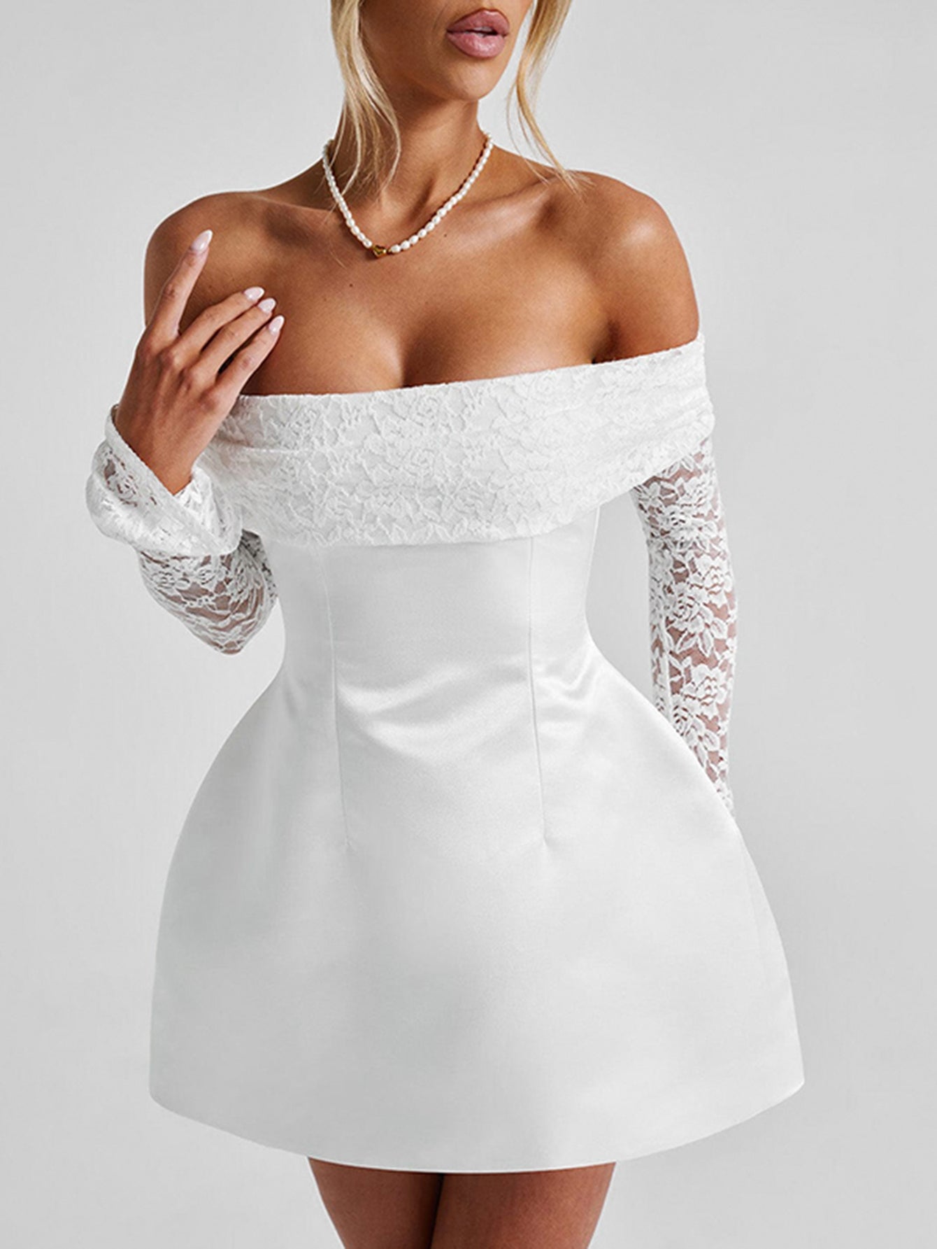 Off Shoulder Lace Elegant Mini Dress