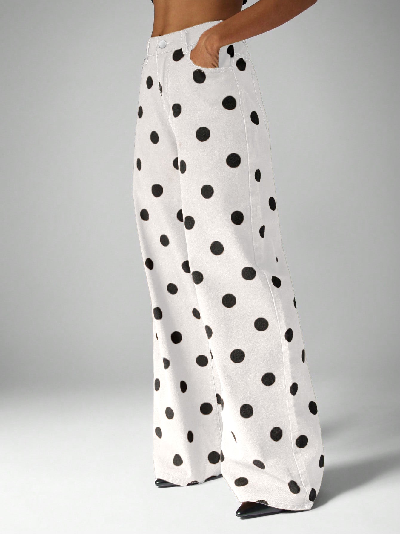 High Waisted Polka Dot Wide Leg Jeans