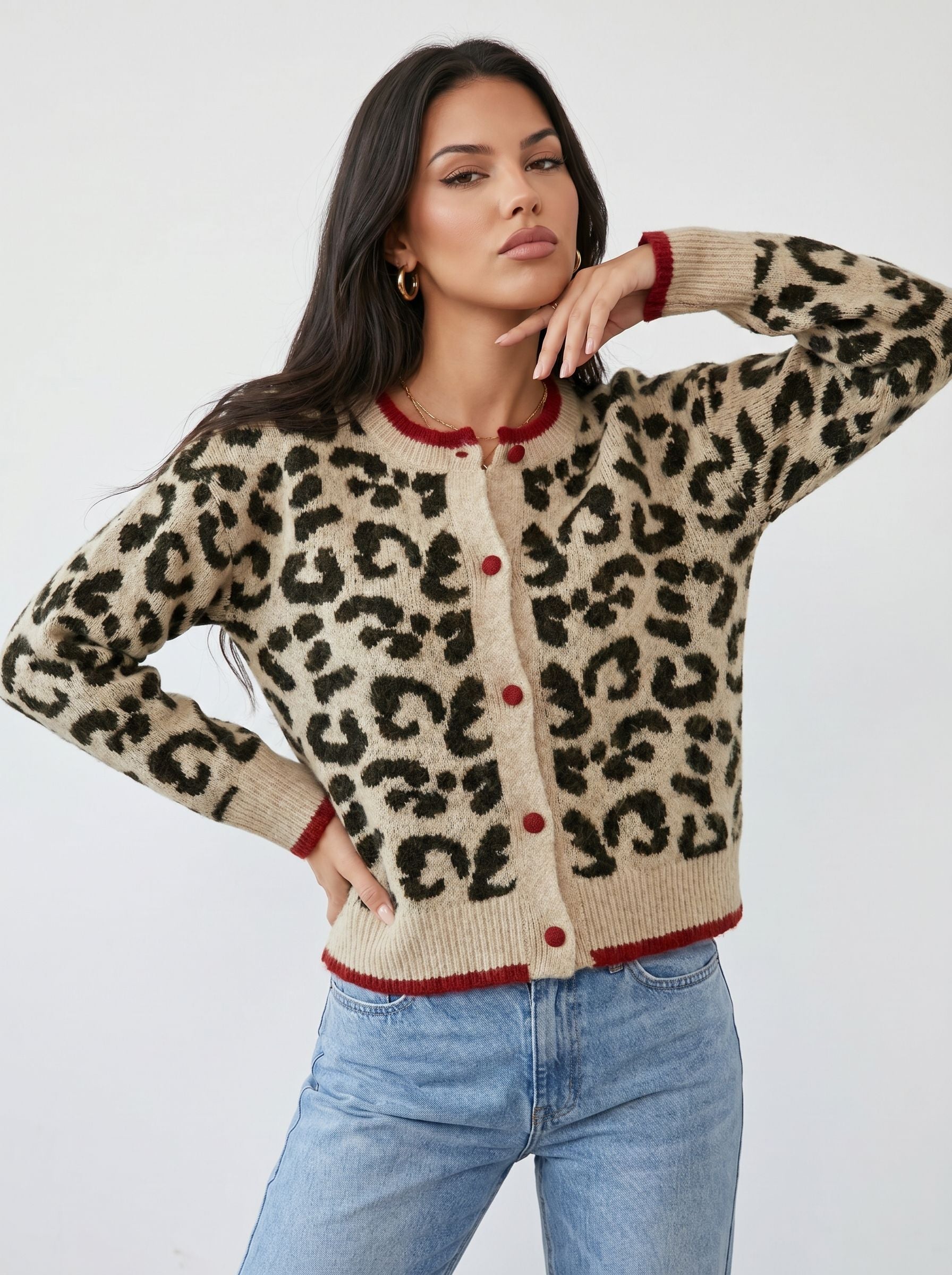 Cozy Leopard Print Knit Cardigan
