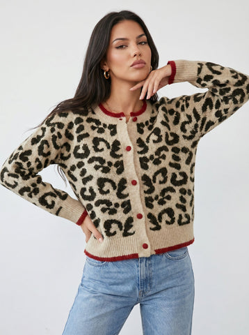 Cozy Leopard Print Knit Cardigan