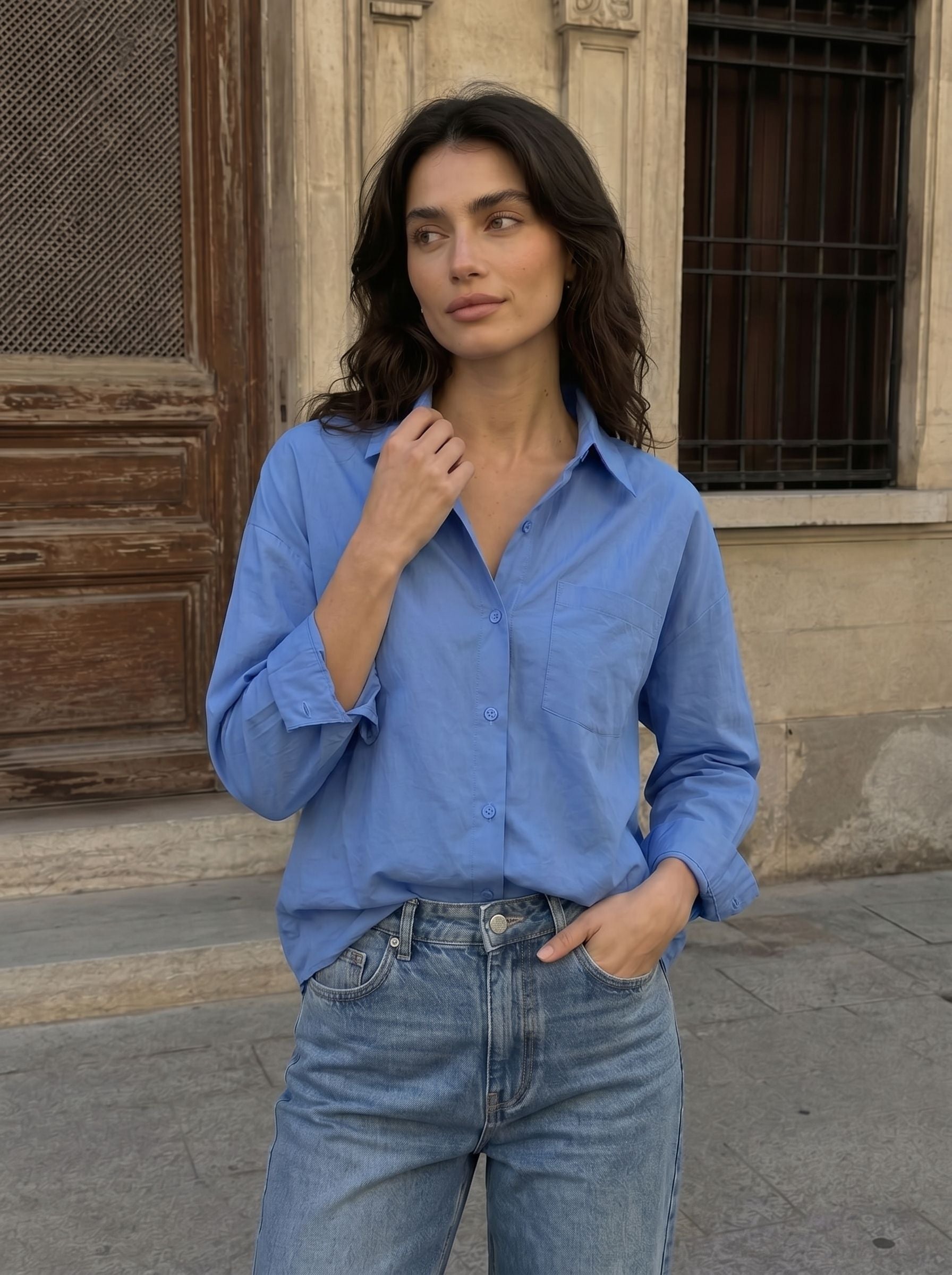 Classic Collar Long Sleeve Chest Pocket Classic Shirt