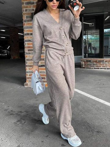 Cozy Knit Button Down Pant Set