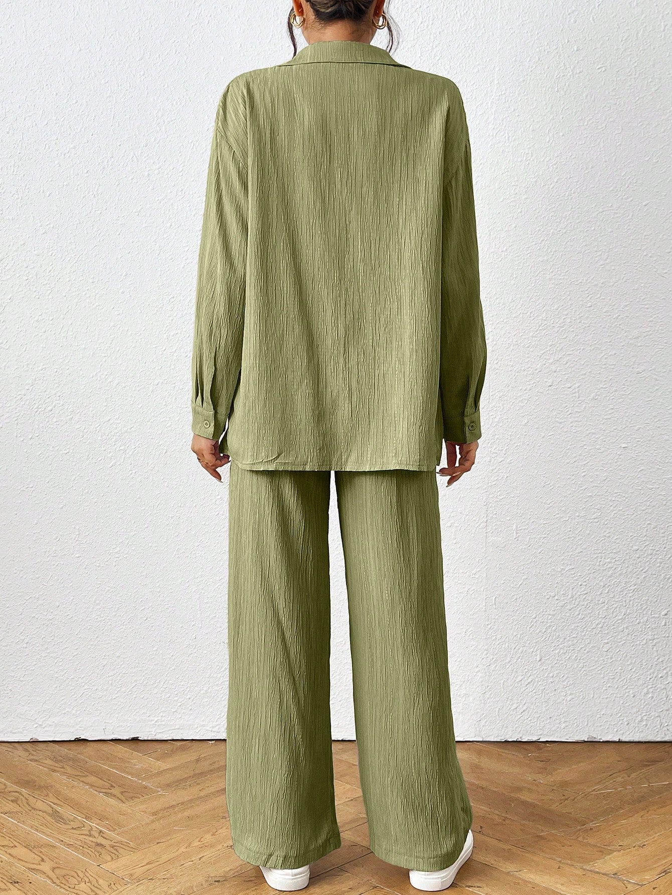 Loose-Fit Shirt Matching Wide-Leg Pants Casual Set