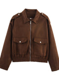 Cropped Suede Utility Bomber Jacket