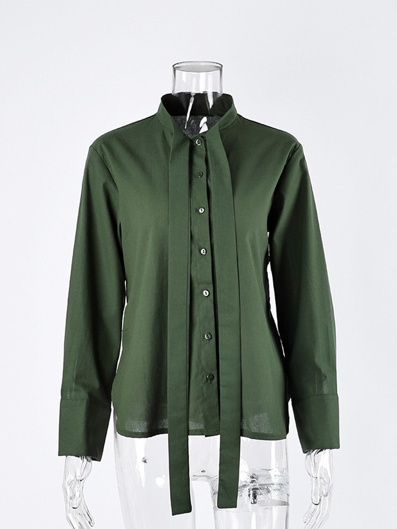 Elegant Tie Neck Button Down Shirt
