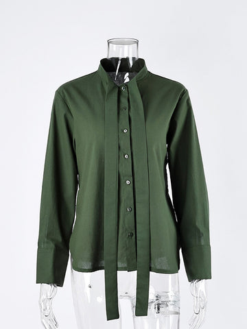 Elegant Tie Neck Button Down Shirt