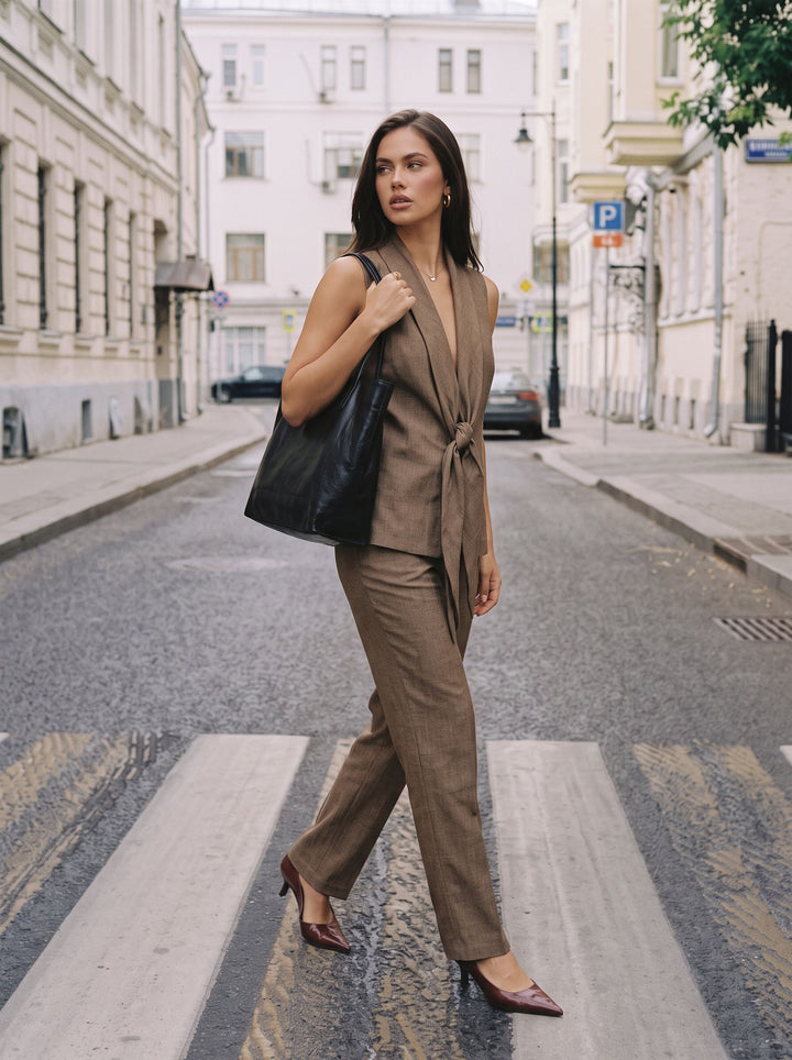 Sleeveless Tie Front Pant Set
