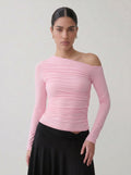 Ruched One Shoulder Long Sleeve Top
