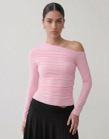 Ruched One Shoulder Long Sleeve Top