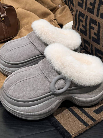Fuzzy Platform Suede Clog Slippers