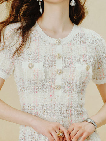 Elegant Tweed Button Up Knit Dress
