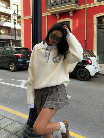 Preppy Embroidered Collar Knit Sweater