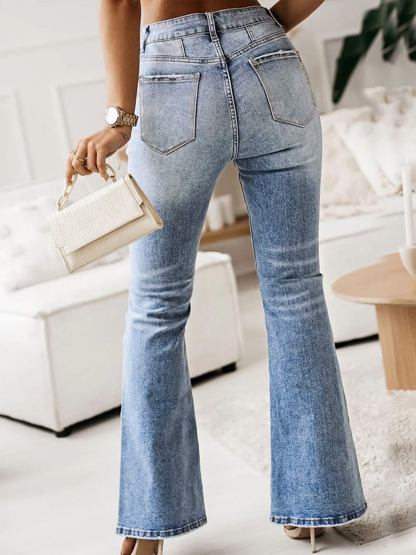 High Rise Button Fly Flare Jeans