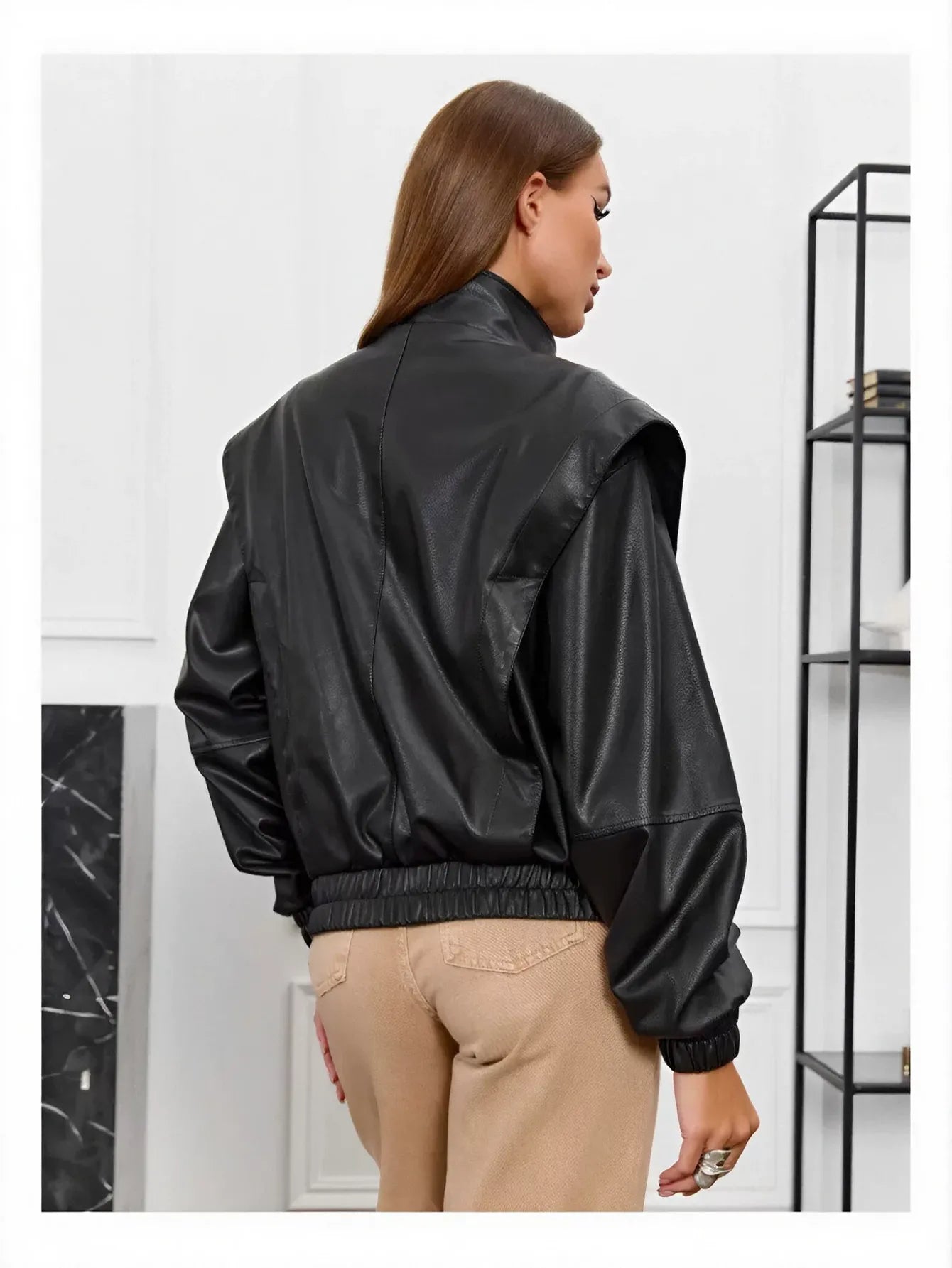 Oversized Faux Leather Bomber Jacket