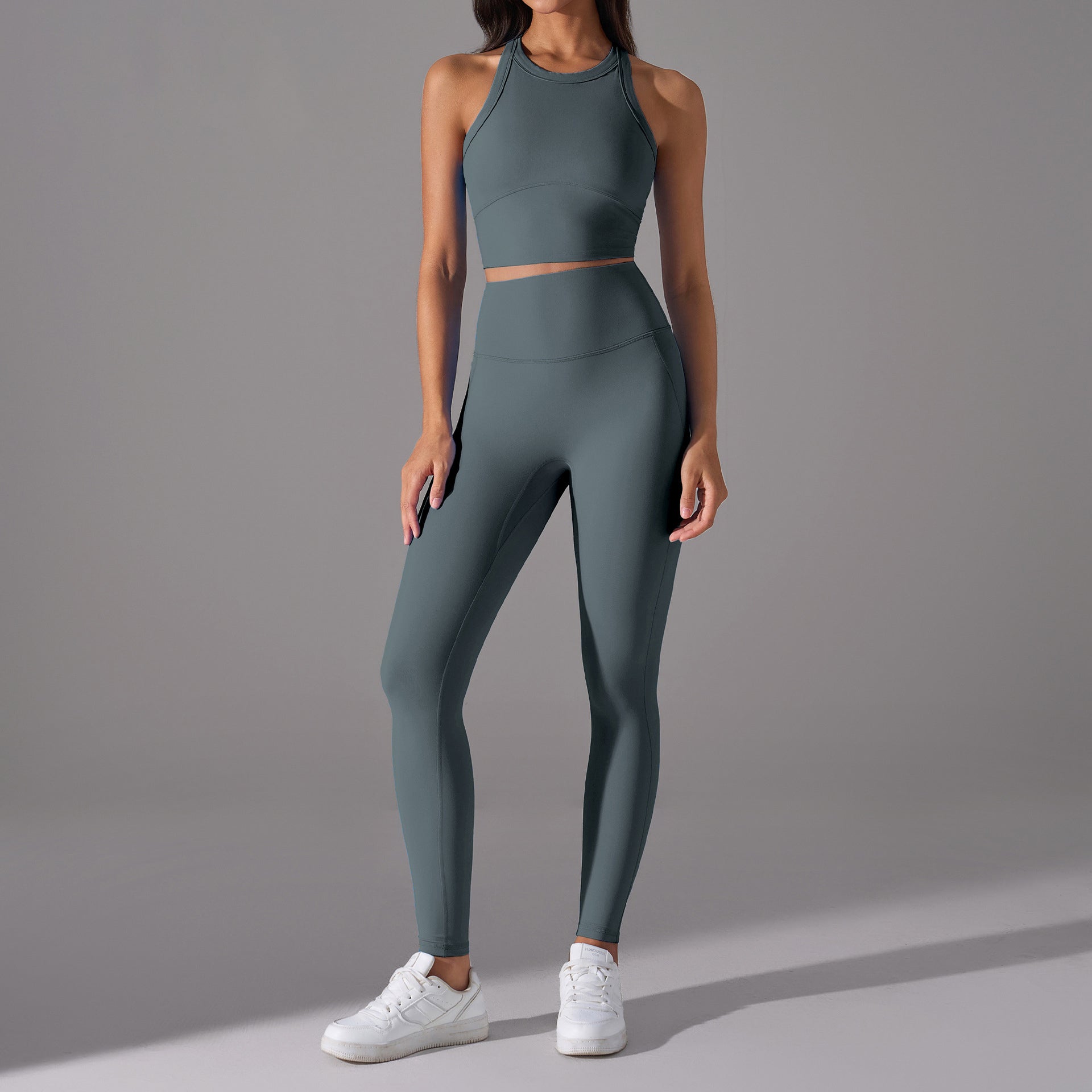 Cropped Top High-Waisted Compression Leggings Minimalist Set-Multicolor