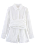 Ruched Waist Button Down Shirt