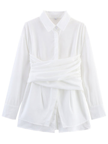 Ruched Waist Button Down Shirt