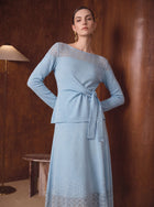 Shimmer Lace Trim Tie Waist Sweater