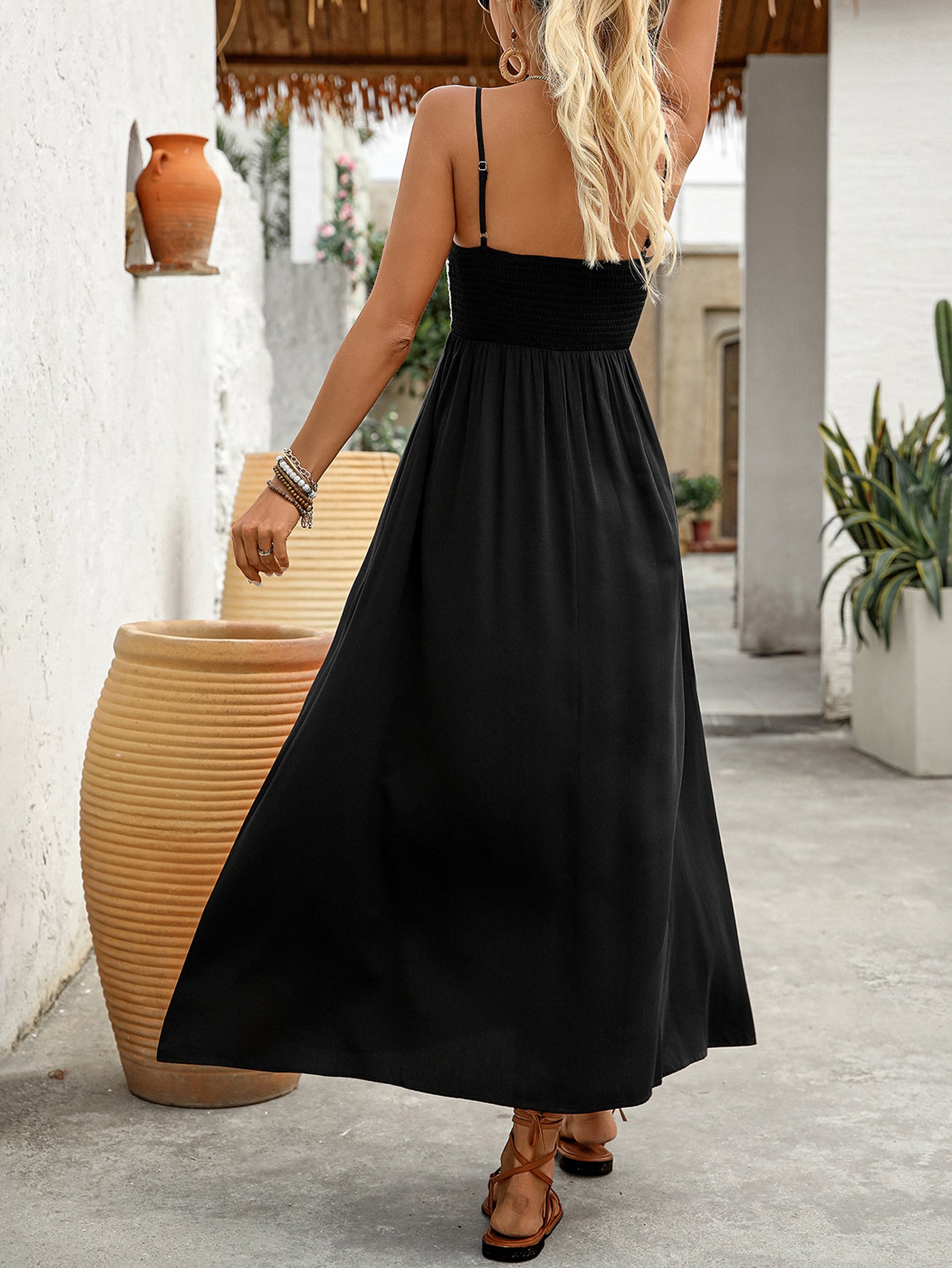 Side Slit Floral Strap Casual Midi Dress