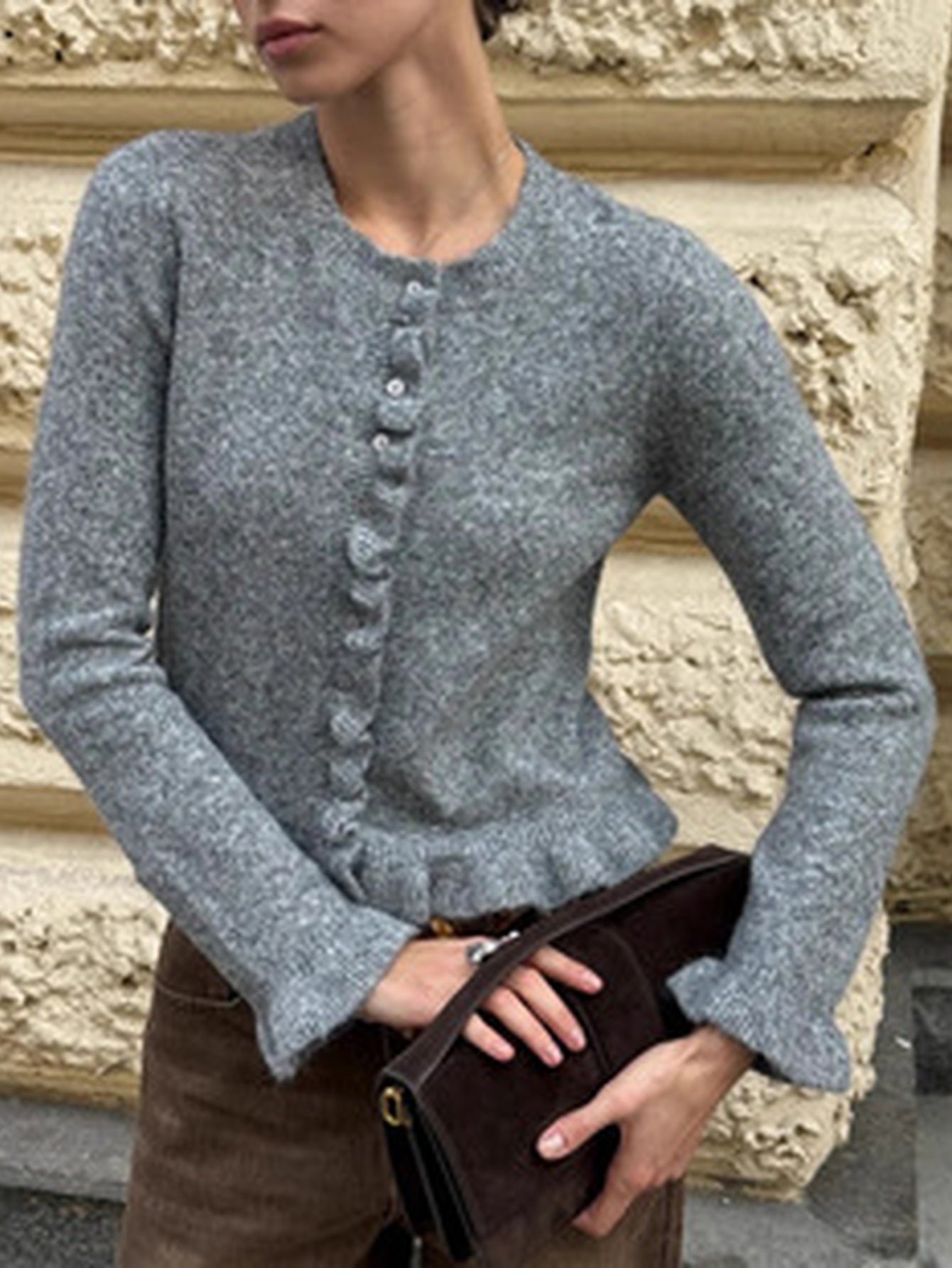 Ruffled Trim Button Up Cardigan