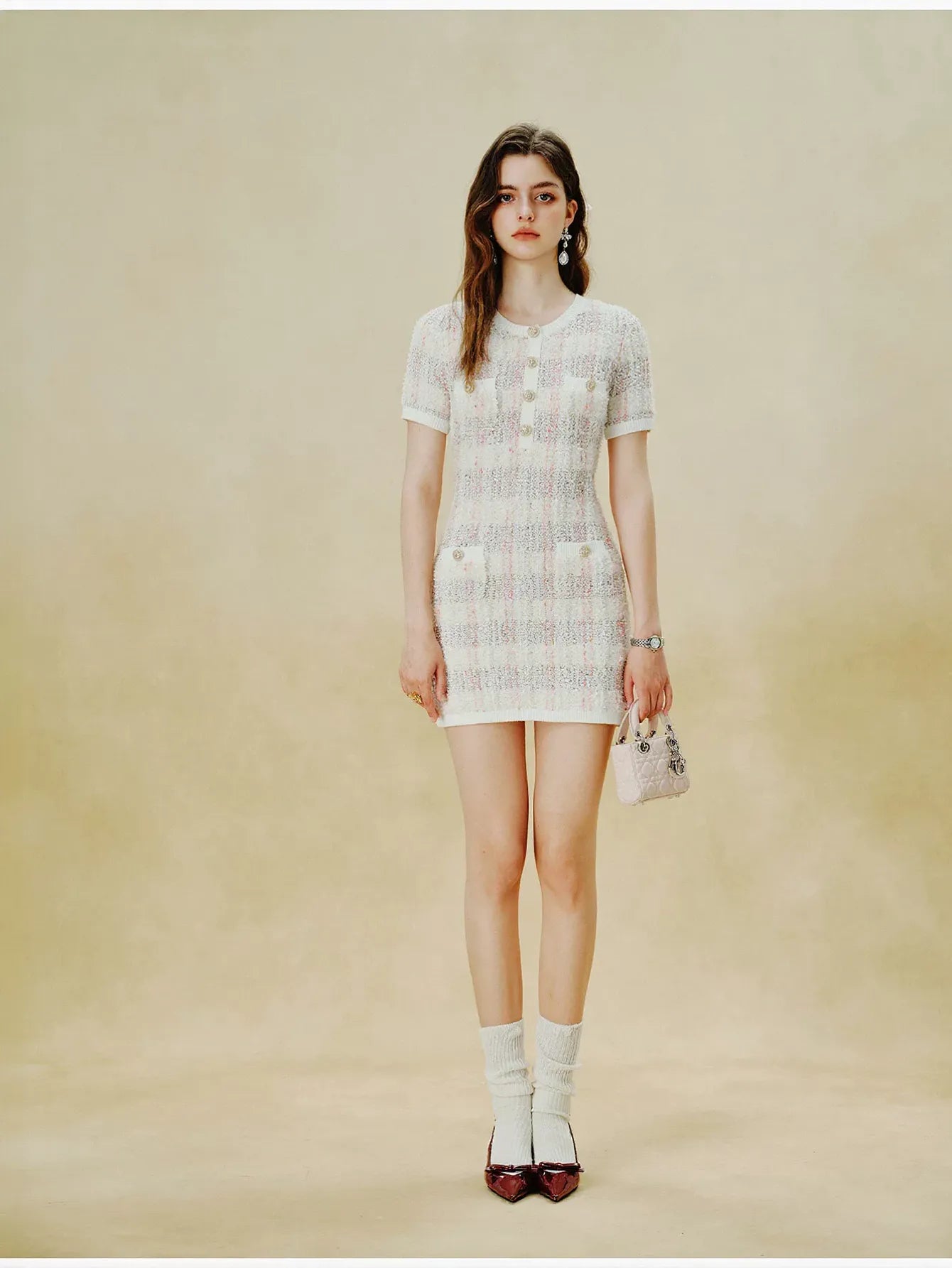 Elegant Tweed Button Up Knit Dress
