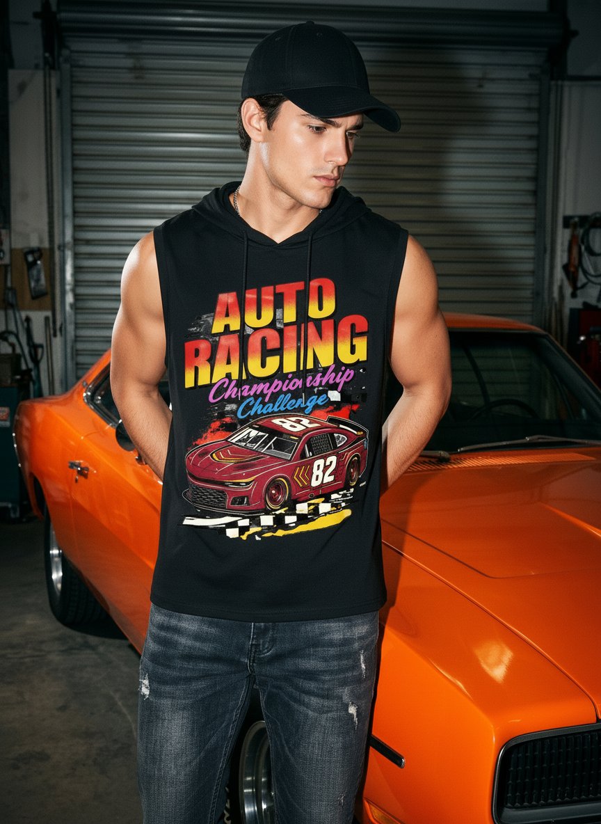 Graphic Print Hooded Sleeveless Tank Top
