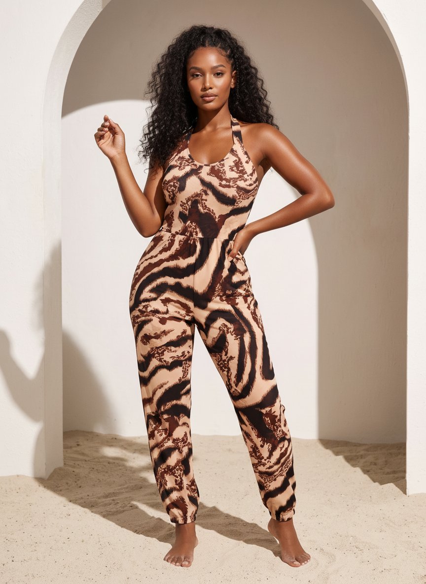 Tiger Stripe Print Jumpsuit