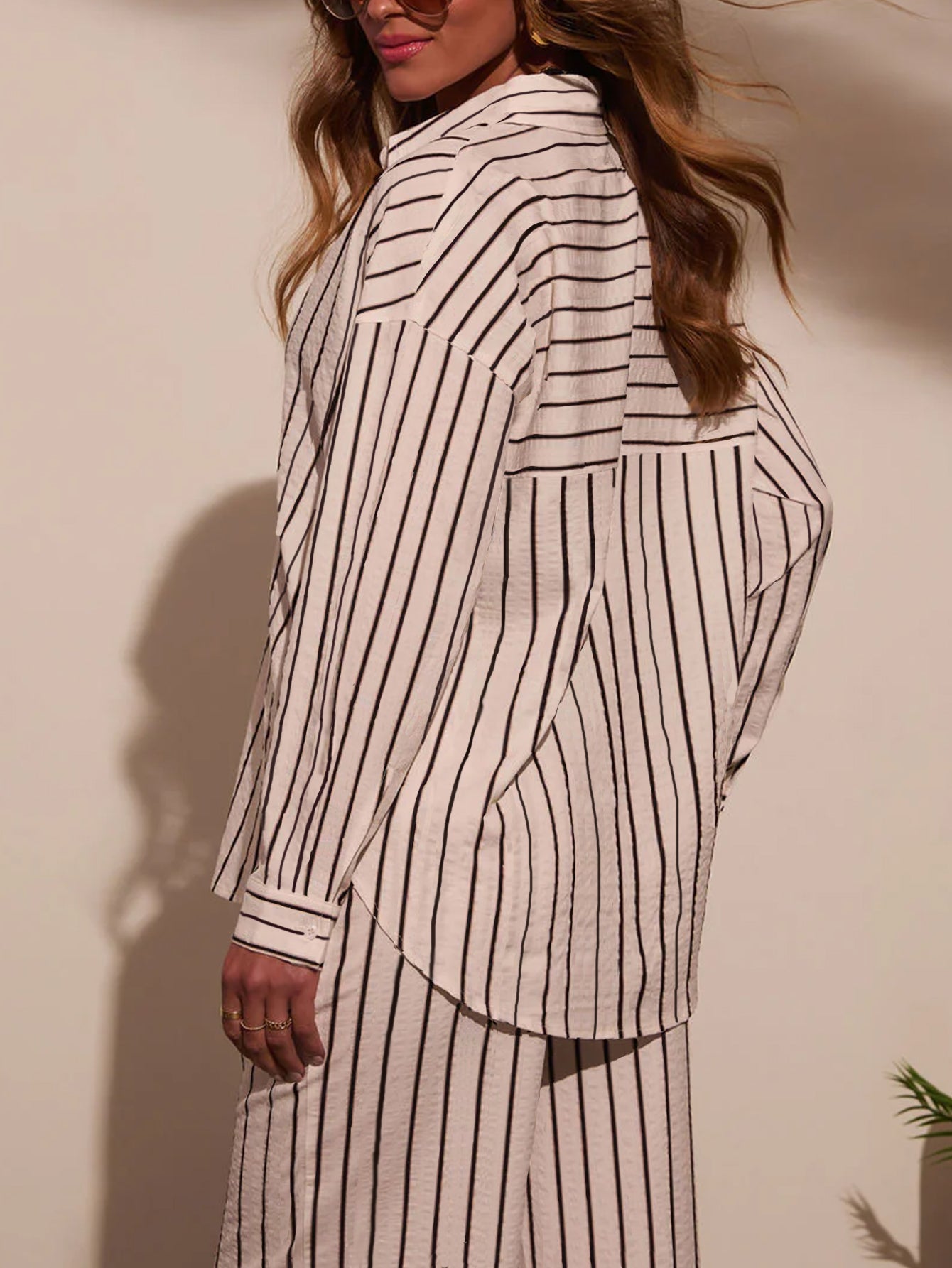 Oversized Striped Button Down Pants Set