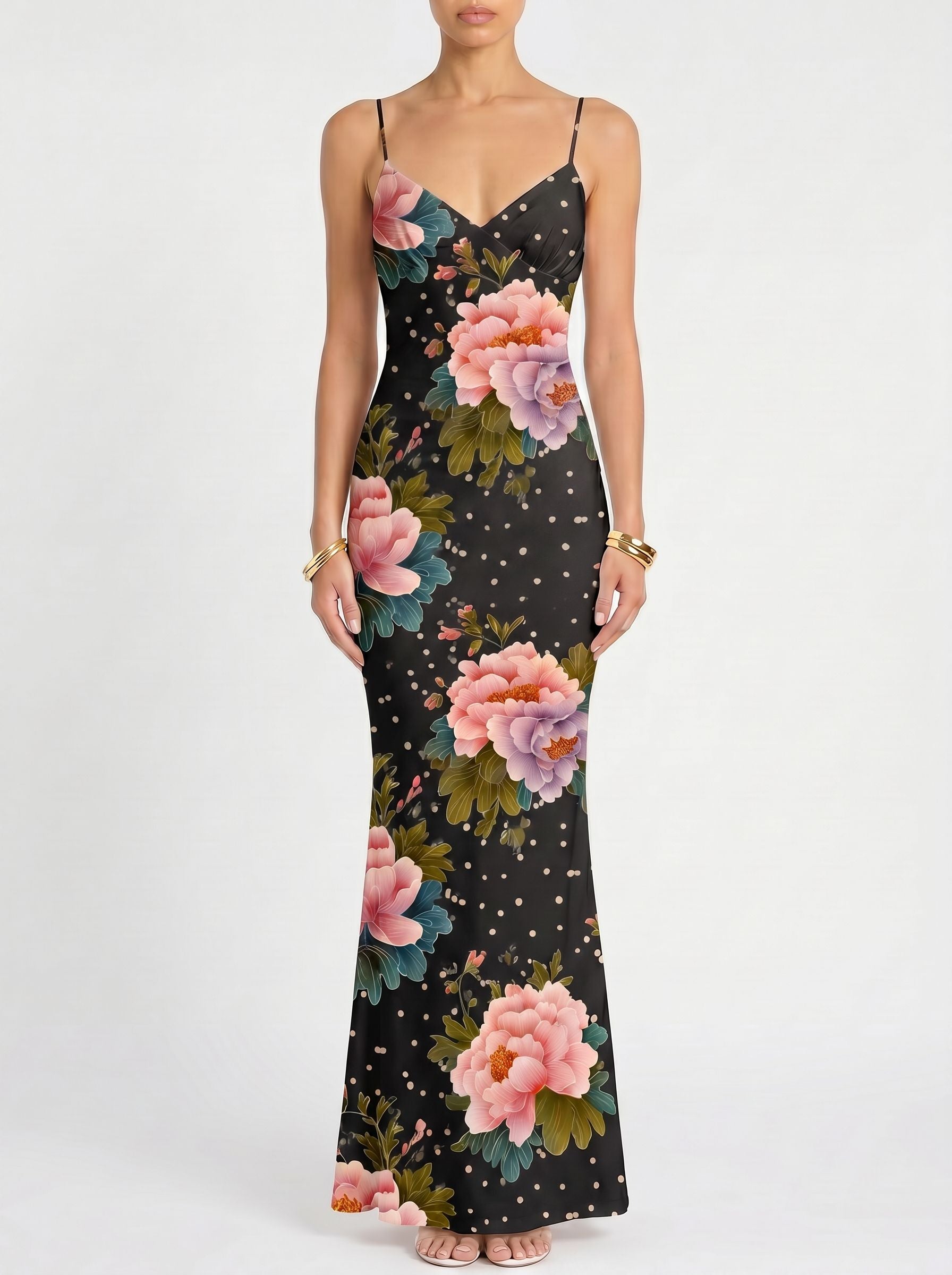 Floral Print Spaghetti Strap Bodycon Maxi Dress