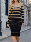 Bodycon Striped Ribbed Knit Sweater Dress
